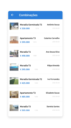 Aceda ao módulo de combinações entre imóveis e clientes compradores