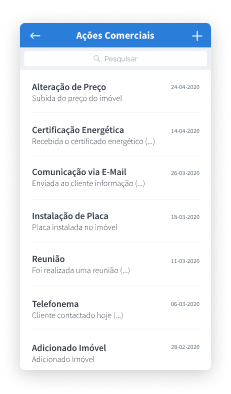 Aceda ao histórico de ações para cada cliente